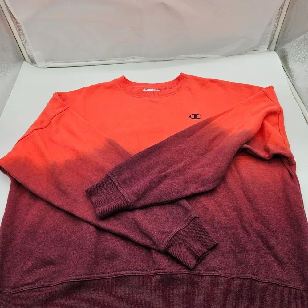 Champion Mens Sweatpants Fleece Shirt XLarge Orange Burgundy Ombre Joggers Set - Picture 2 of 12